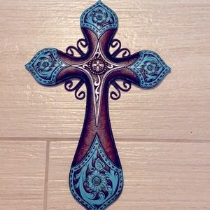 Decorative Wall Mount Teal Cross 20” x 13”